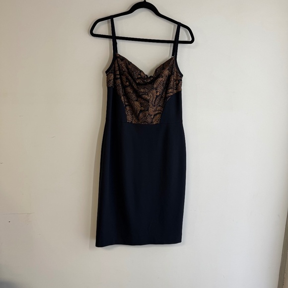 Lida Baday Black & Bronze Metallic Lace Slip Cocktail Evening Dress Women’s 10 - Picture 2 of 10